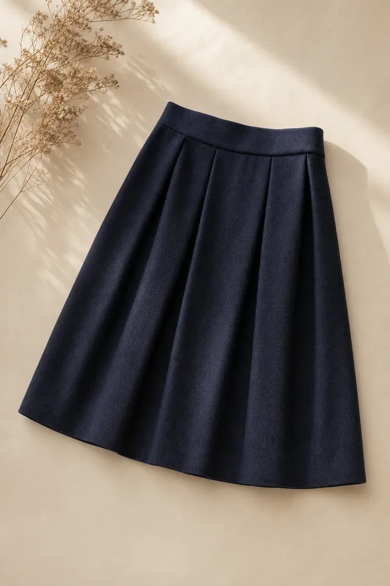 Pleated Wool Midi Skirt