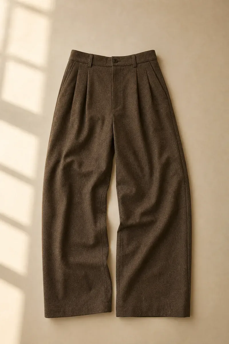 Pleated Wool Wide Trousers